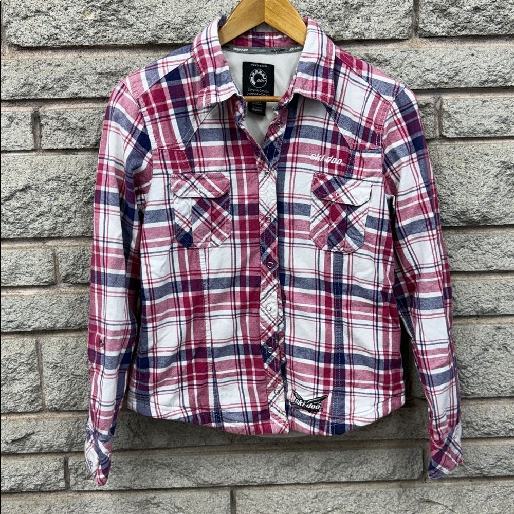 Ski-Doo team BRP  Red and Blue Plaid Button-Up Shirt Sz M